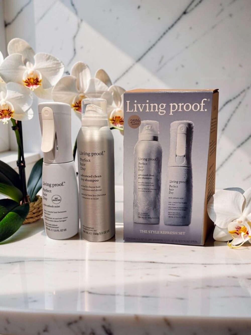 Living Proof Dry Heat Protector Mist 5 oz & Dry Shampoo 5.5 oz Holiday Kit
